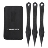 THROWFUN 3 Pack 9Cr17 stainless steel- 9.44''(length) 0.23''(thick) , throwing knives set  Full-Tang Throwing Set, with Nylon Sheath for Competition and Recreation Black Darts-FB-YF033-3S